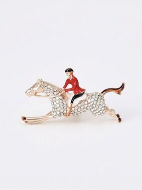 Crystal Horse & Jockey Brooch - Red Jacket